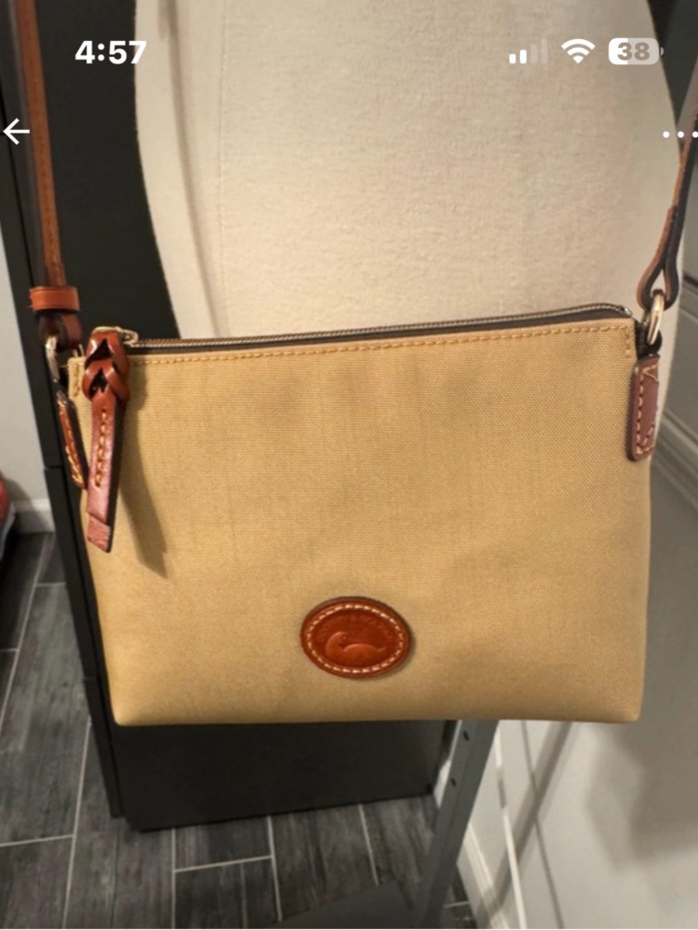 Canvas Crossbody Bag with Leather Trim - Tan